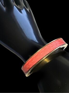 J. Crew Coral Pink Enamel Hinged Bangle Bracelet
